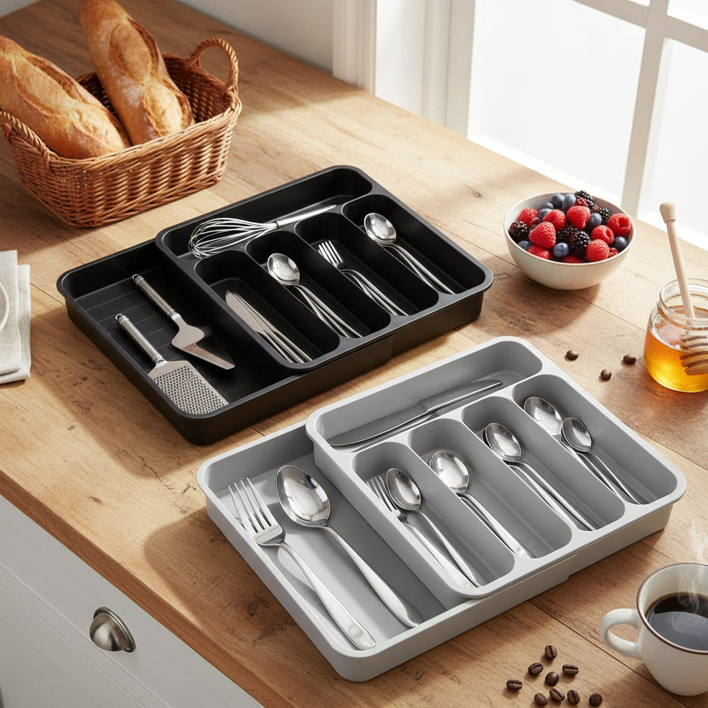 Rangement couvert tiroir noir et gris