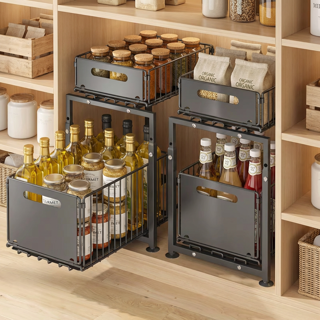 Rangement meuble cuisine panier coulissant