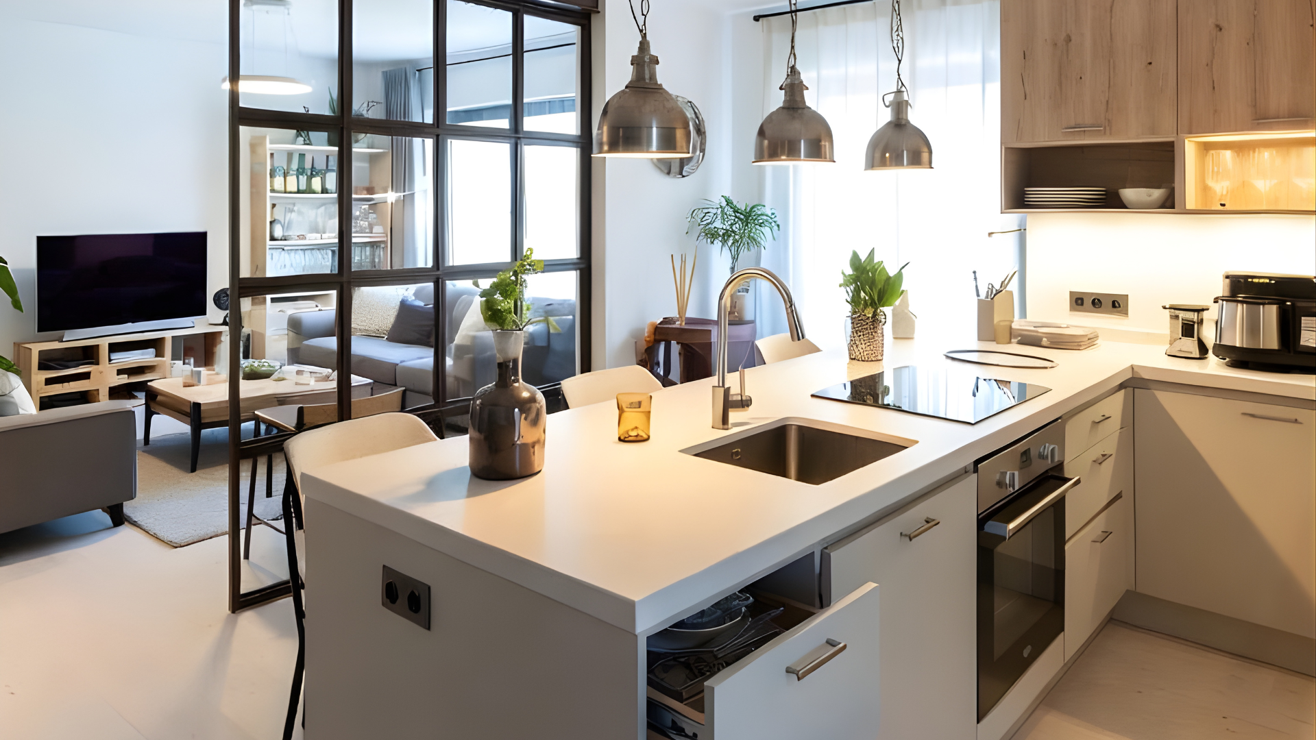 Idées déco pour une cuisine ouverte sur le salon - Opti Rangement Image