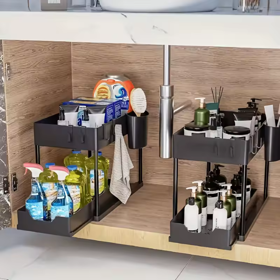 Rangement sous évier à deux niveaux
