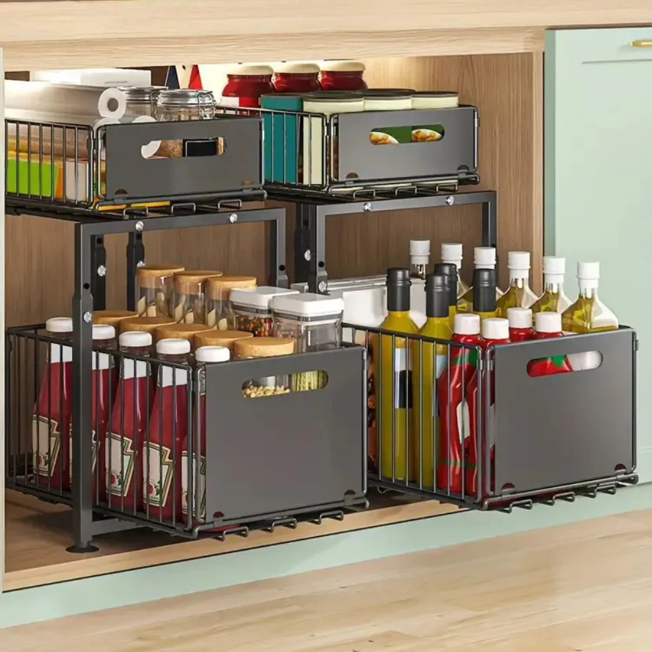 Rangement meuble cuisine panier coulissant