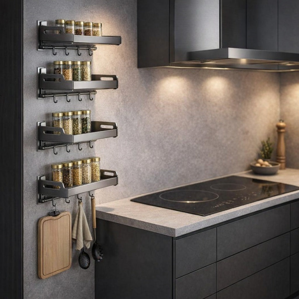 Etagere cuisine inox exemple en credence 