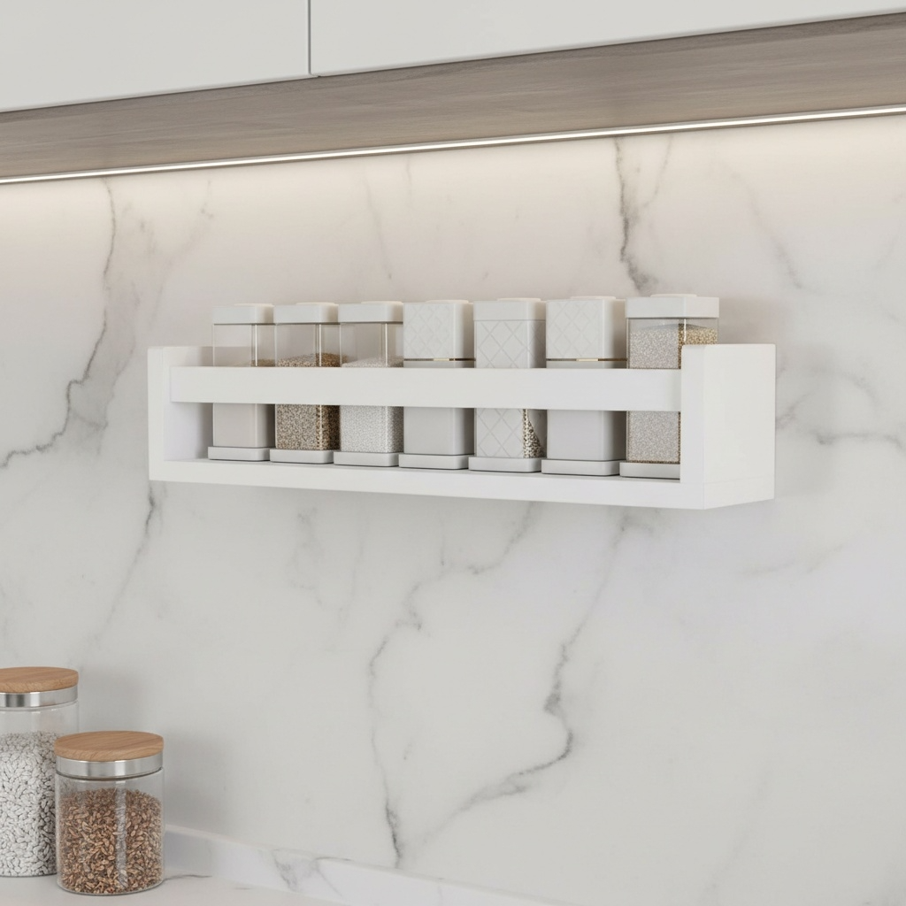 Étagère épice bois blanc en credence