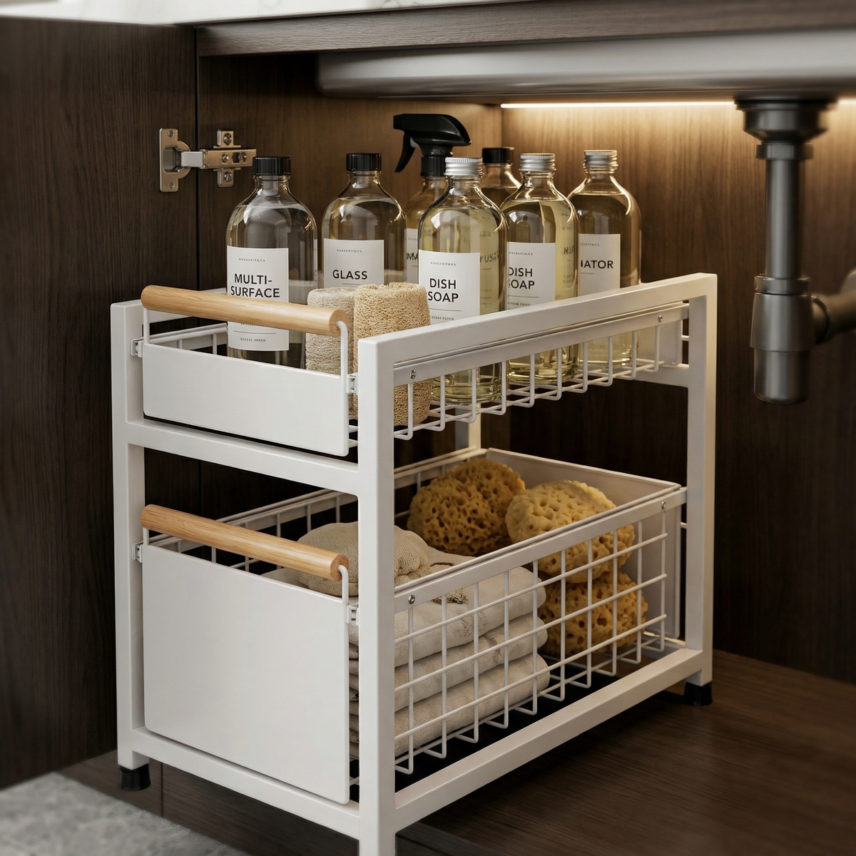 Organisateur cuisine blanc 2 tiroirs sous evier