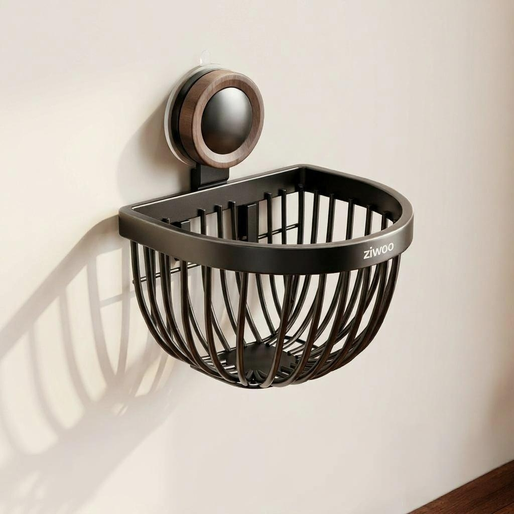 Panier mural légumes cuisine sans percer inox 201 anti-rouille ventouse noir mat