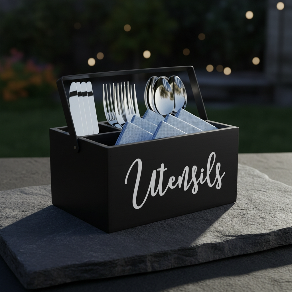 Porte-couverts de table panier noir terasse