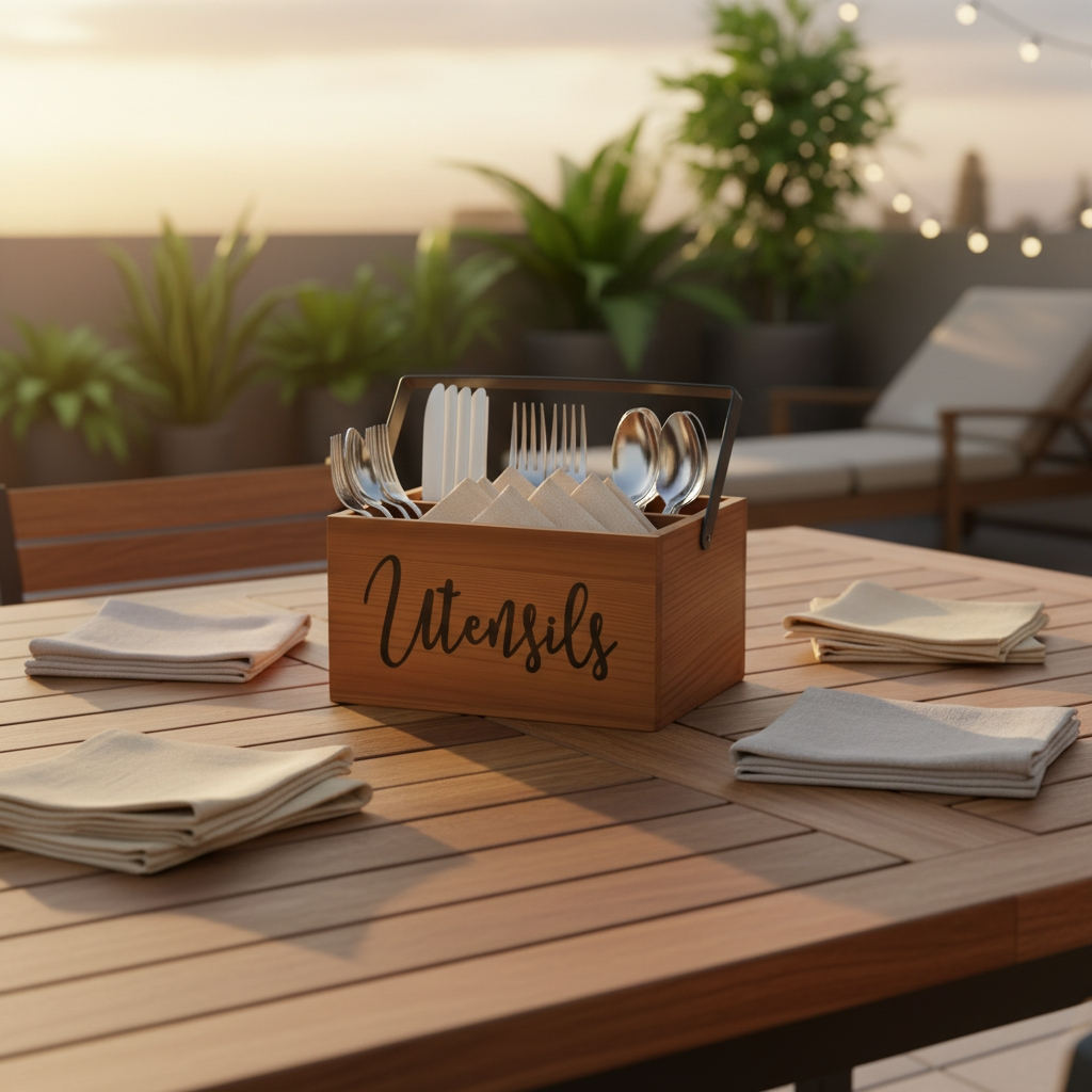 Porte-couverts de table panier terasse