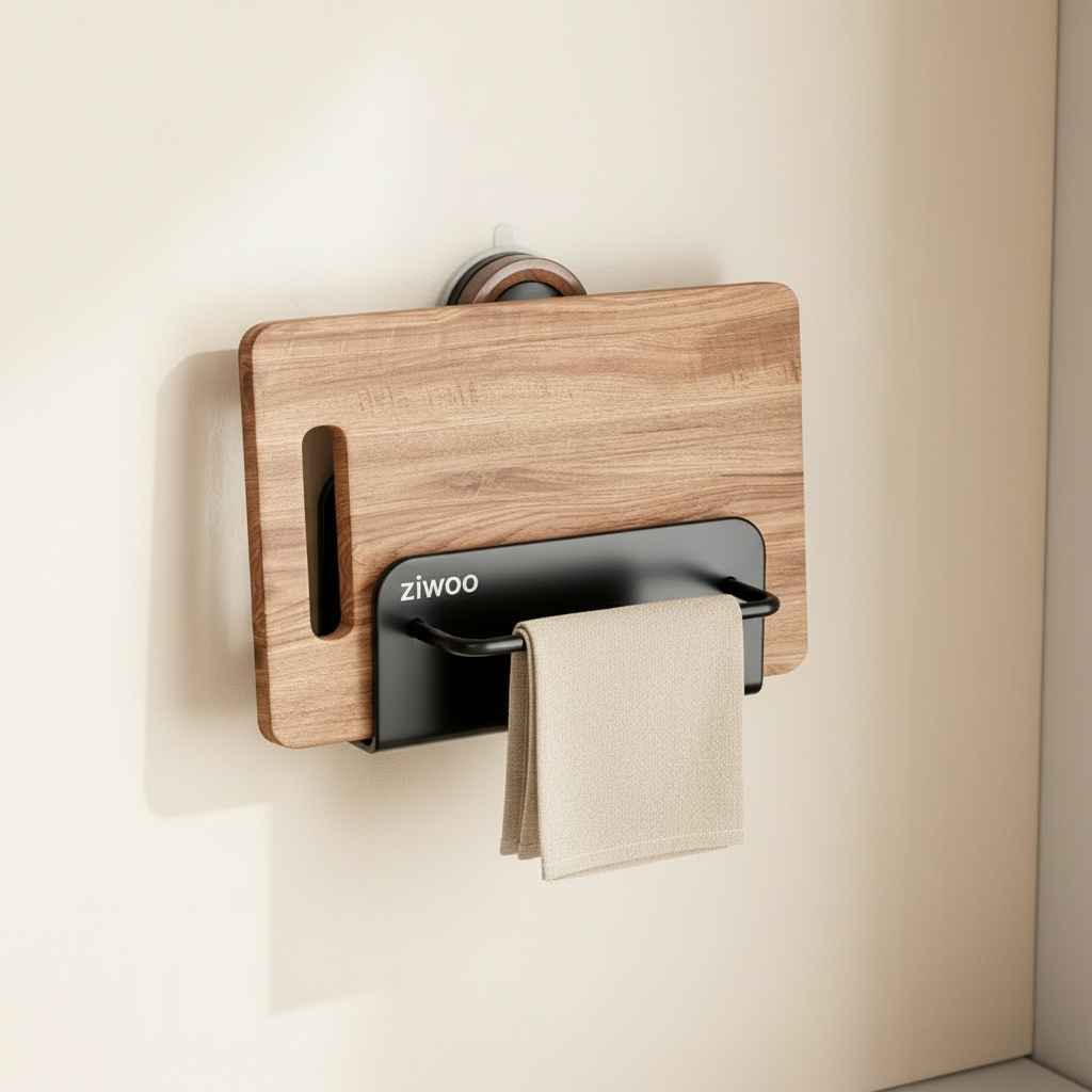 Porte-planche à découper mural sans perçage acier carbone barre porte-torchon intégrée