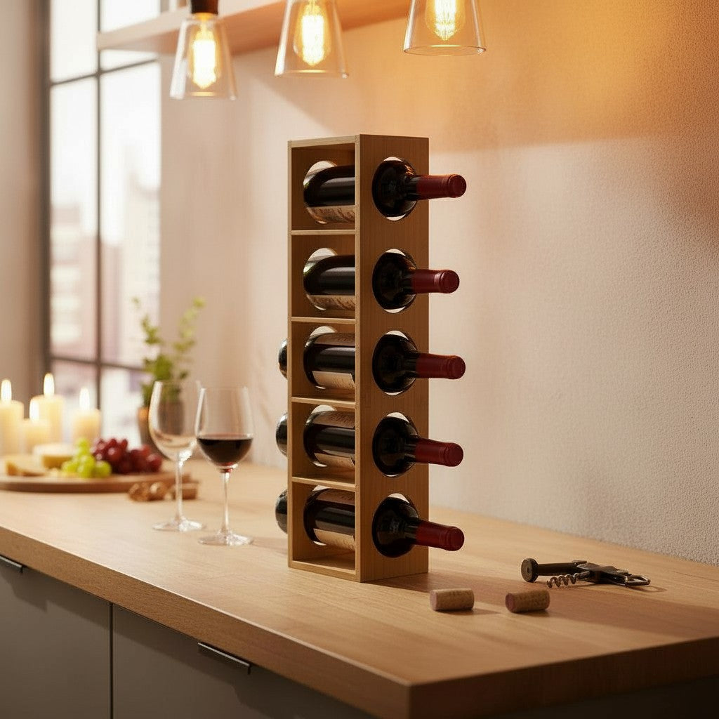 Range-bouteilles en bois sur plan