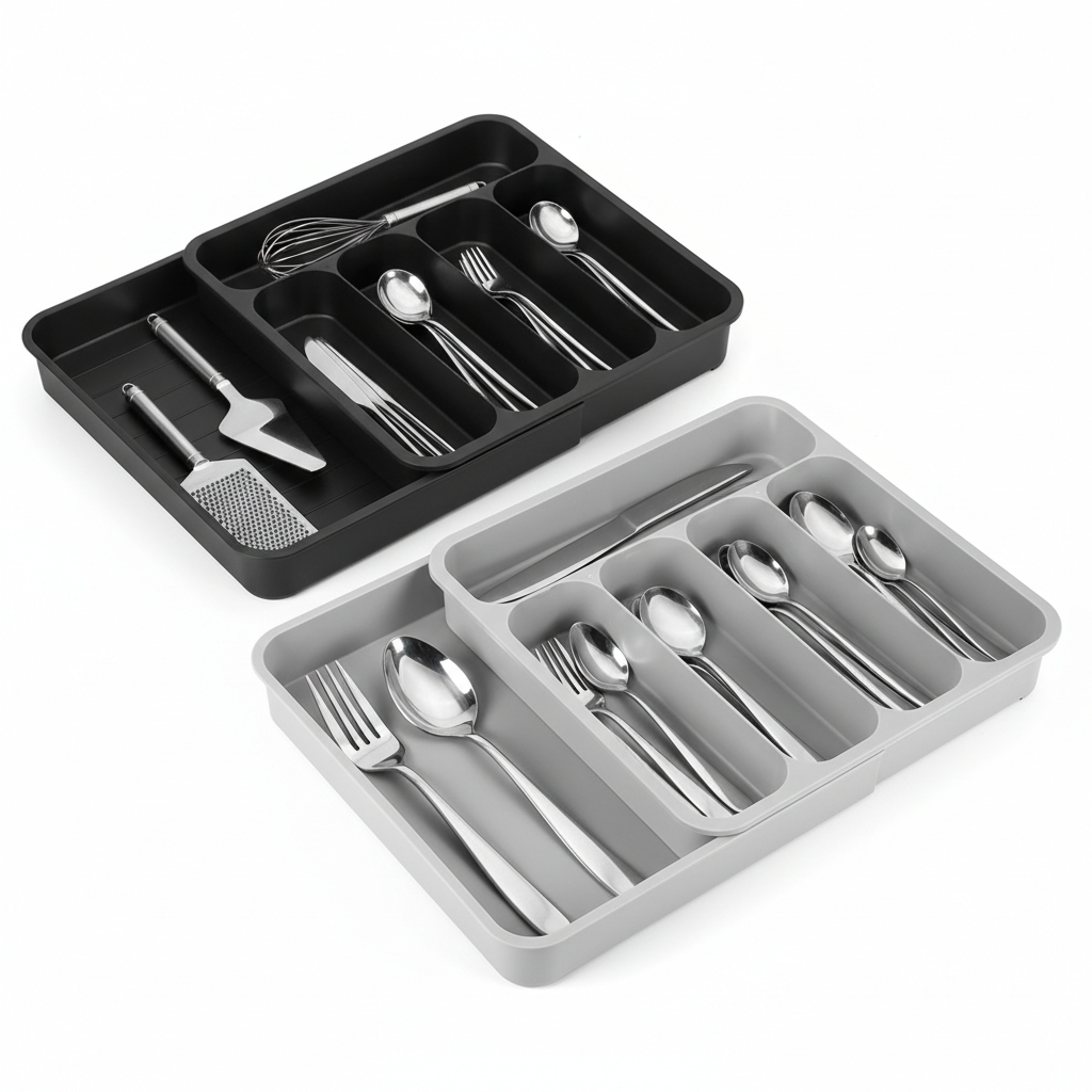 Rangement couvert tiroir gris et noir