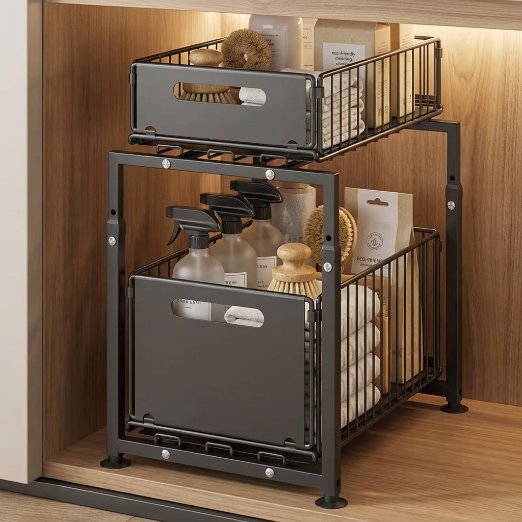 Rangement meuble cuisine panier coulissant