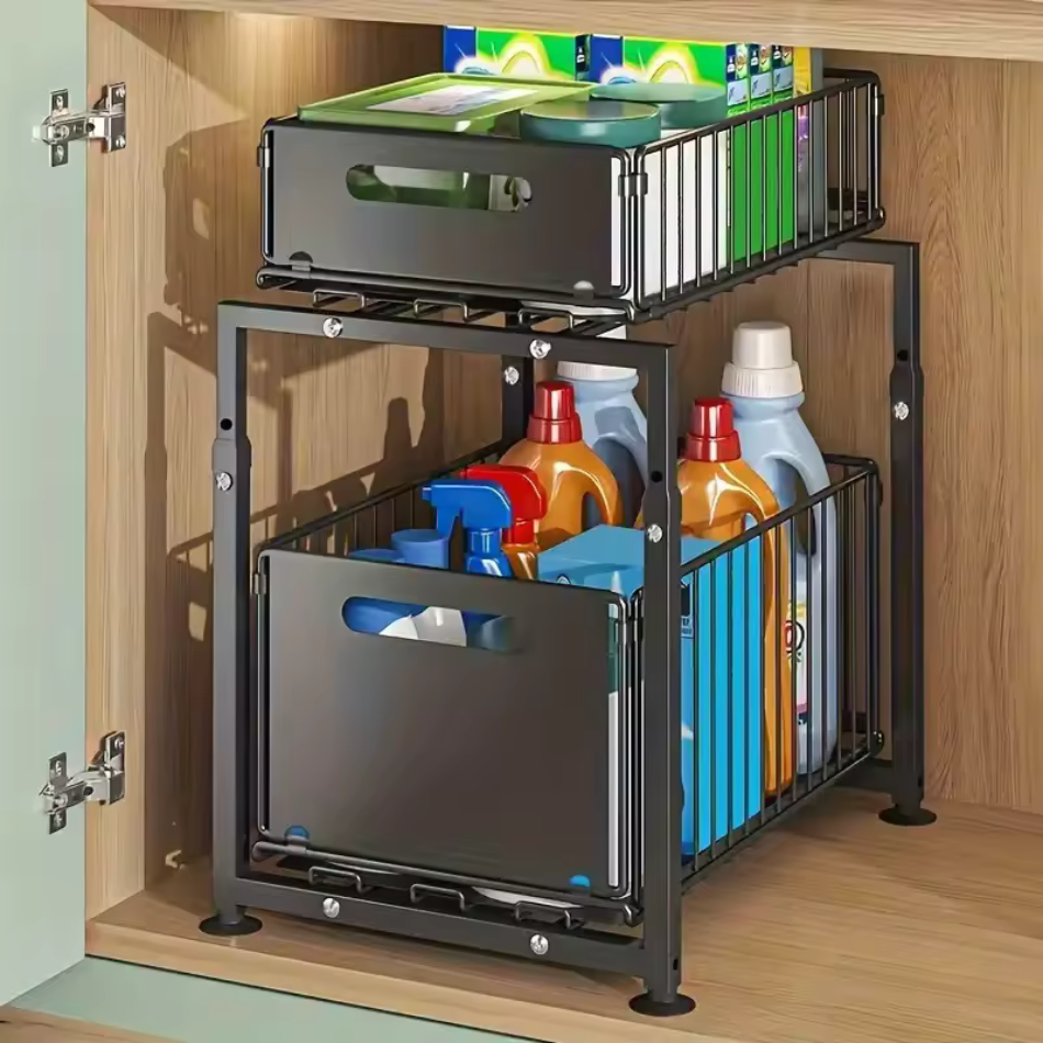 Rangement meuble cuisine panier coulissant