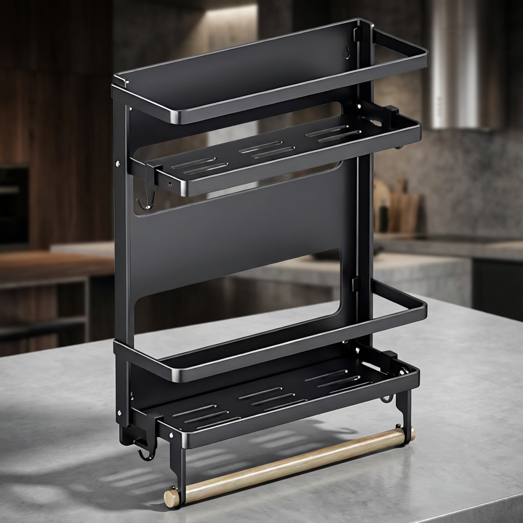 Rangement noir sur beton gris