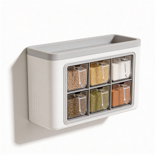 Rangement épice mural fond blanc