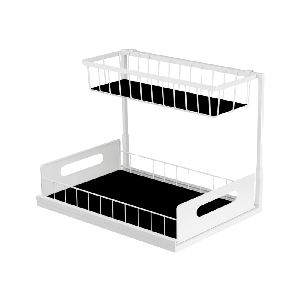 Rangement sous evier avec panier blanc