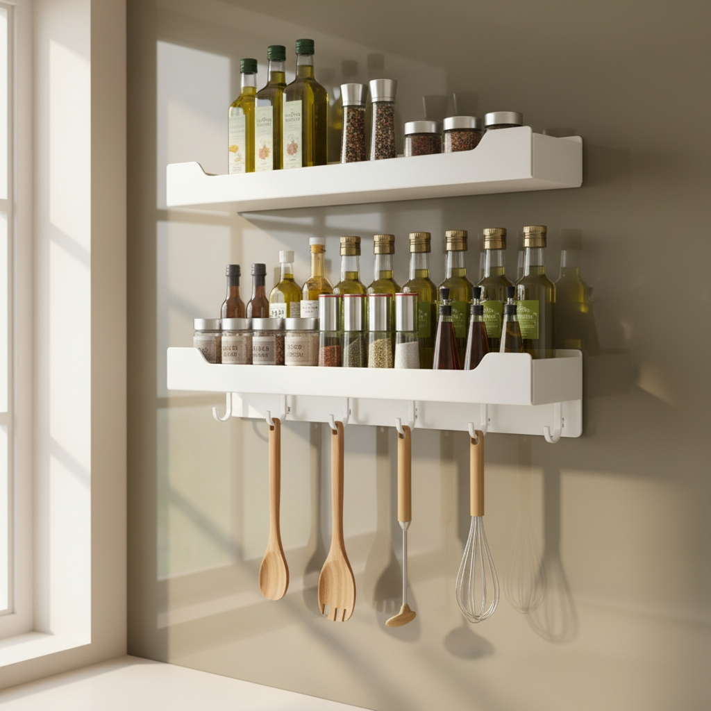 etagere murale cuisine blanche - Lot de 2