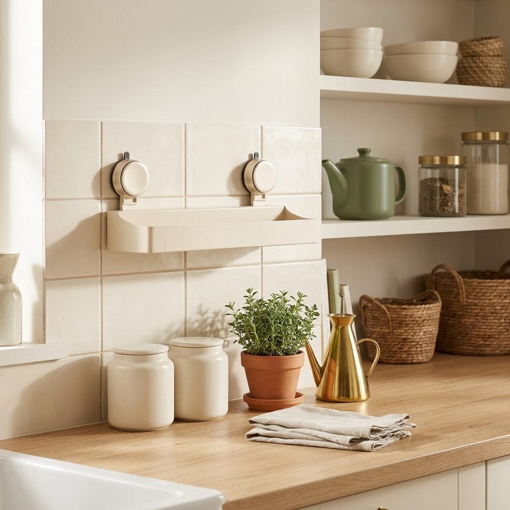Cuisine élégante organisée avec notre étagère murale