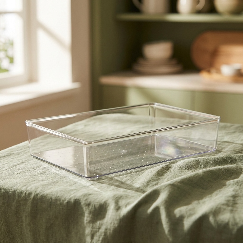 Bacs transparents sur lin vert sauge élégant