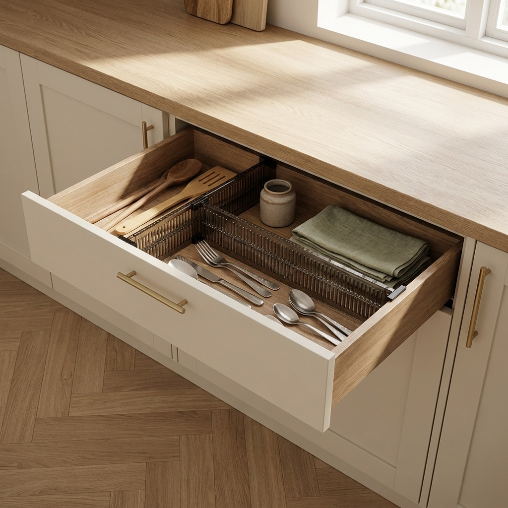 Faites entrer l'art de vivre dans votre cuisine. Créez un espace serein et parfaitement organisé grâce à nos séparateurs discrets qui subliment votre mobilier