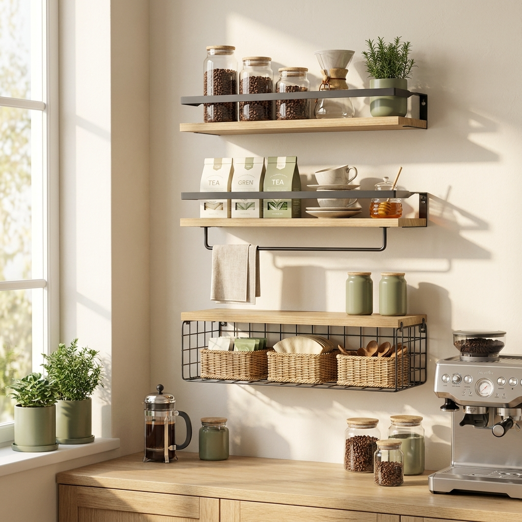 Inspirez-vous de notre espace café lifestyle. Une organisation murale esthétique qui allie l'art de vivre à la française à la fonctionnalité absolue.