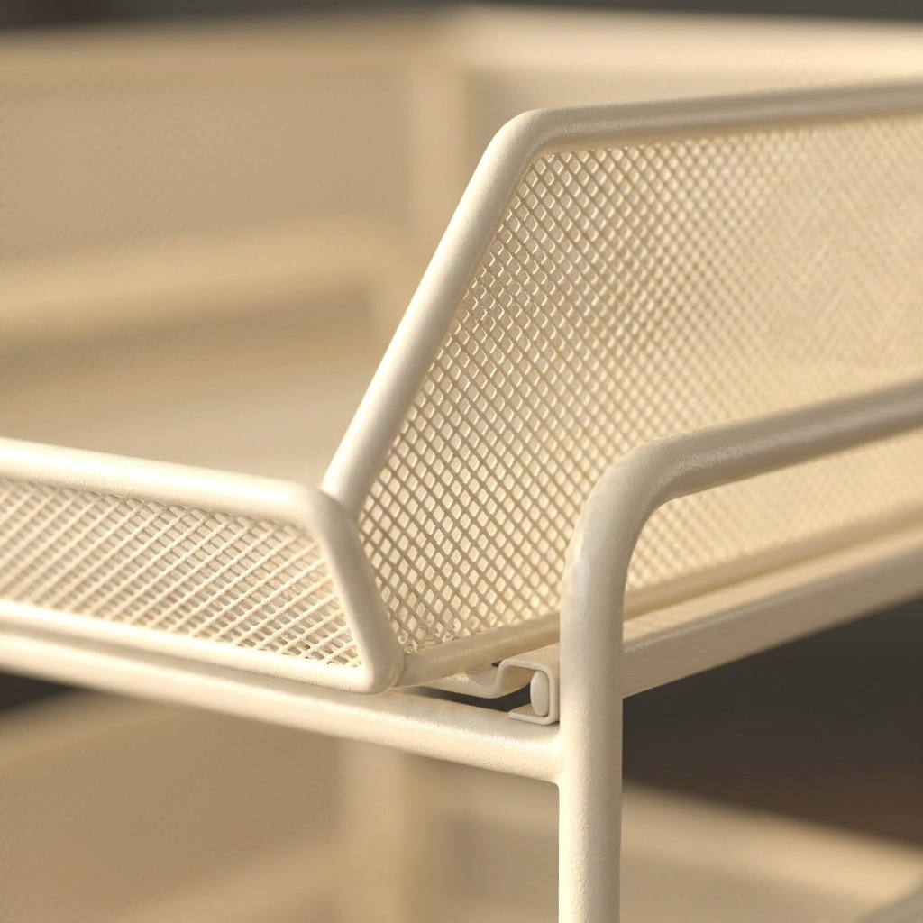 Détail du panier en métal micro-perforé ivoire