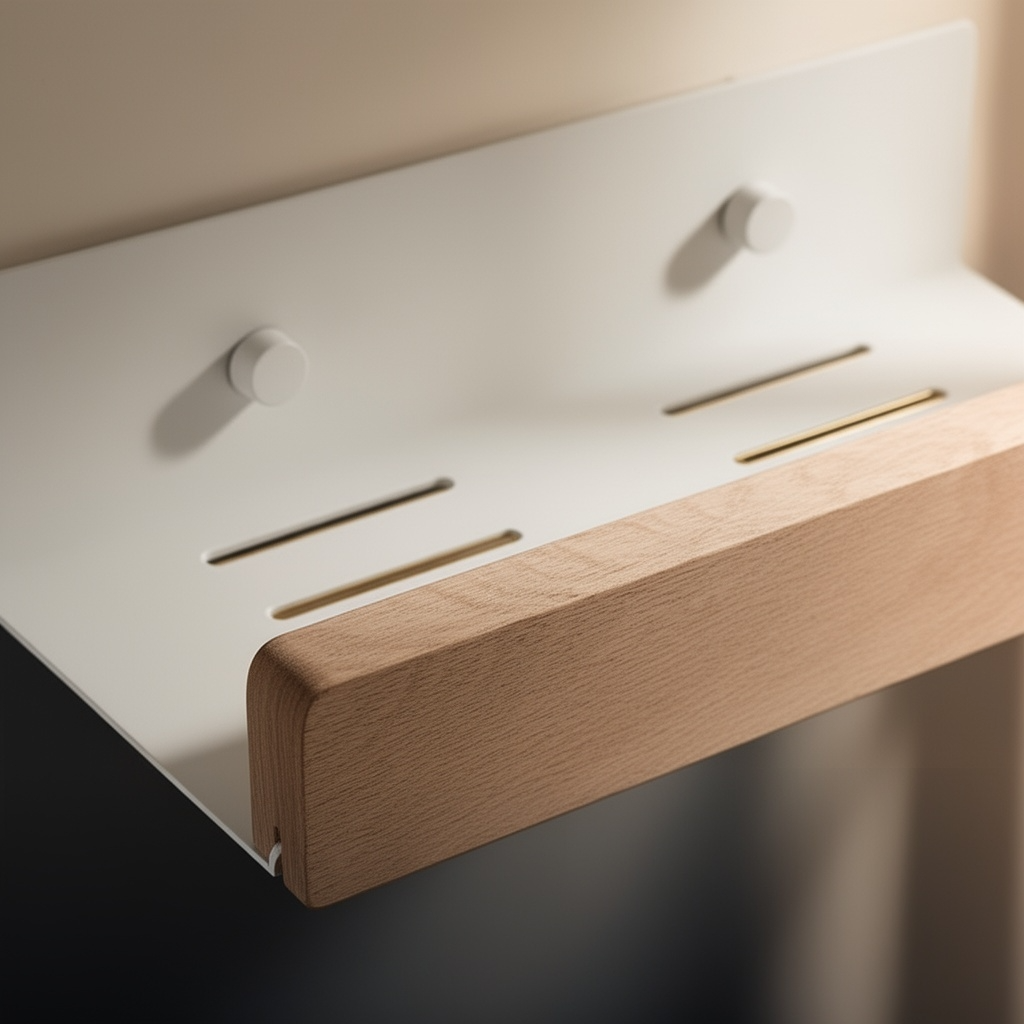 Appréciez la qualité artisanale de notre étagère murale : l'alliance parfaite entre la robustesse du métal blanc mat et la chaleur du bois de chêne naturel