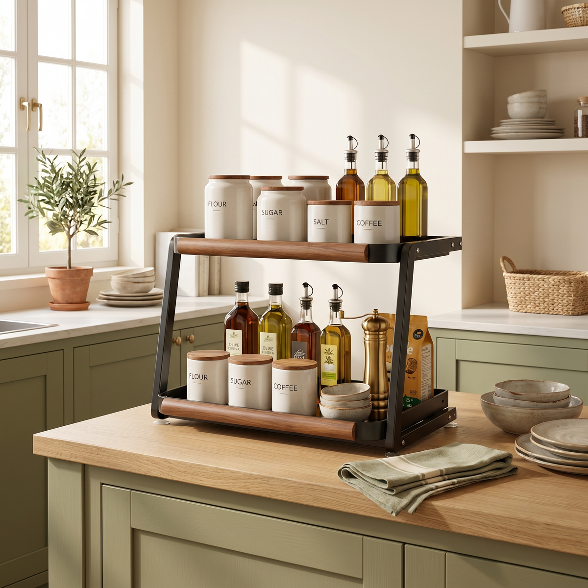 Rangement épices dans une élégante cuisine française