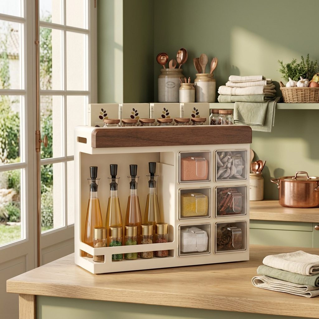 Rangement crème dans une cuisine française élégante