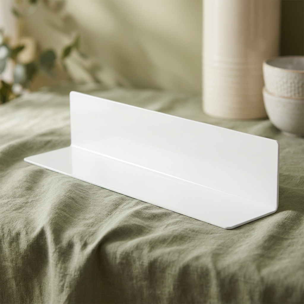 Étagère blanche élégante sur fond lin vert sauge