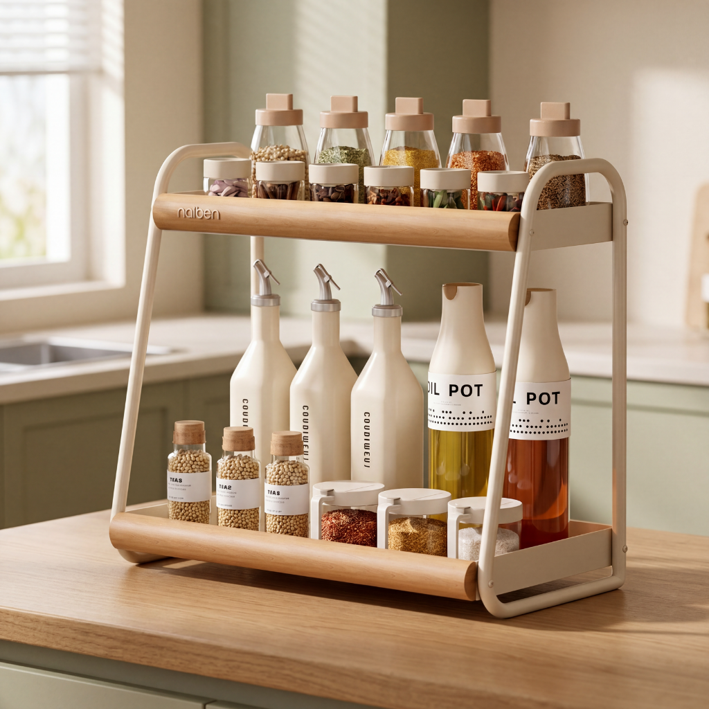 Rangement cuisine élégant avec lumière naturelle douce