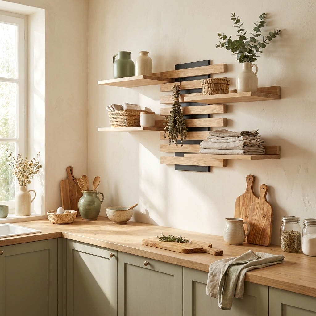 Élégant rangement mural pour une cuisine harmonieuse
