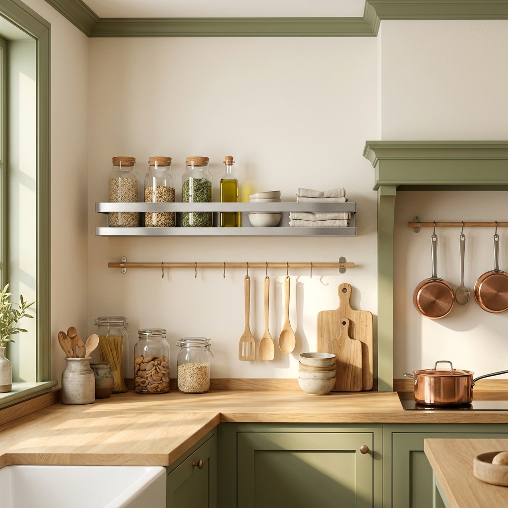 Étagère murale dans une belle cuisine organisée