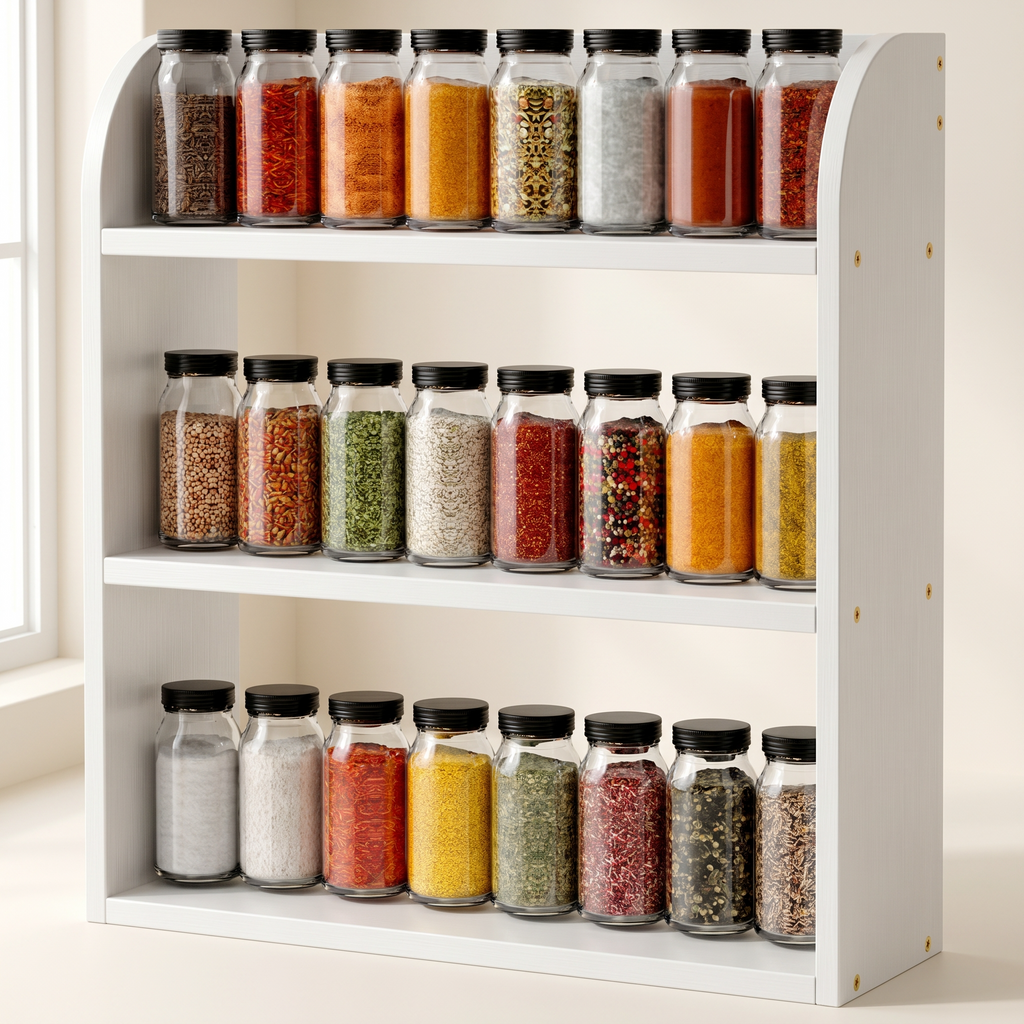 Étagère blanche pour épices au design épuré