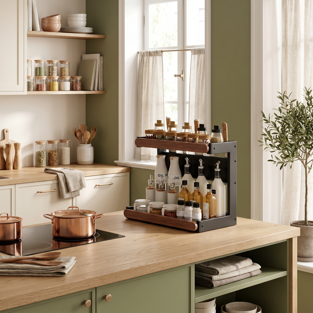 Rangement épices, cœur d'une cuisine française chaleureuse et raffinée