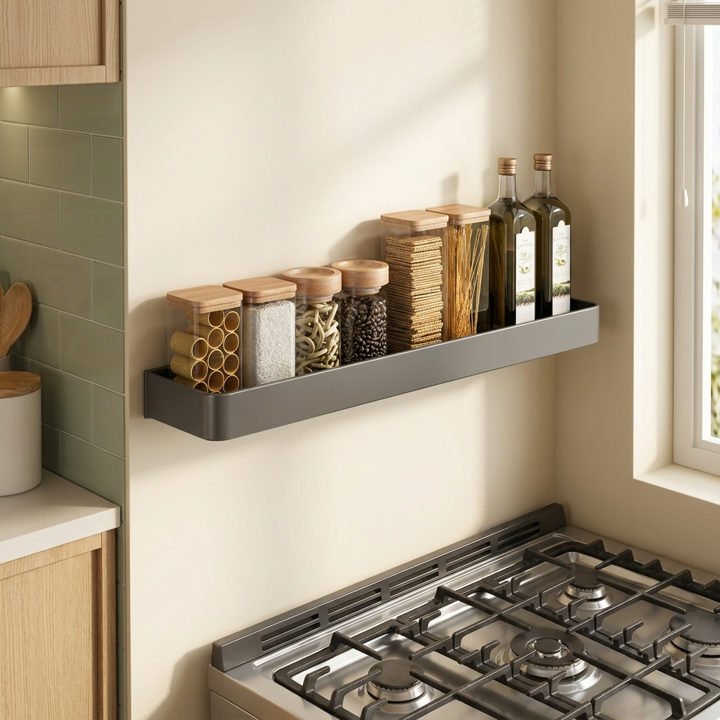 Étagère à épices installée près de la cuisinière
