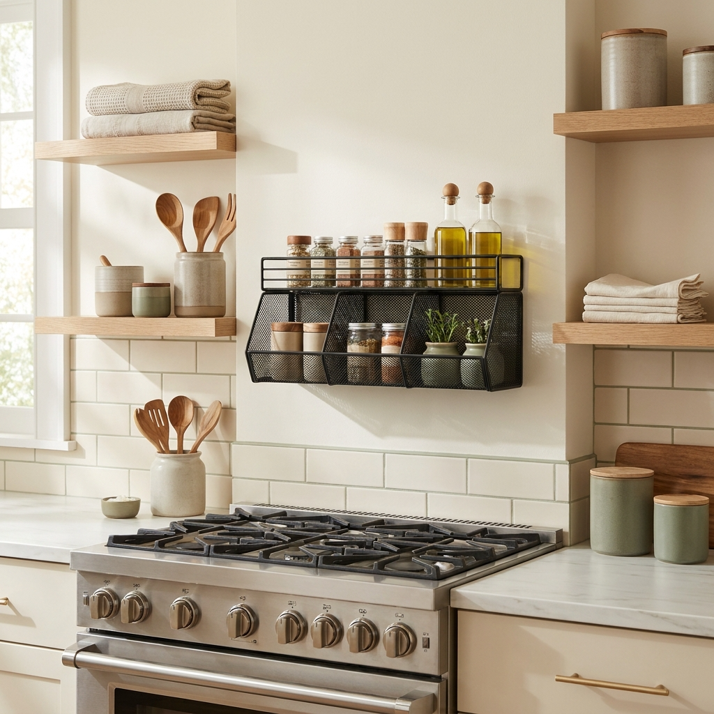 Rangement épices parfaitement intégré près de la cuisinière