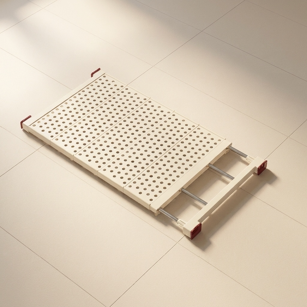 Étagère extensible ivoire 45-70 cm, plateaux perforés, tiges inox