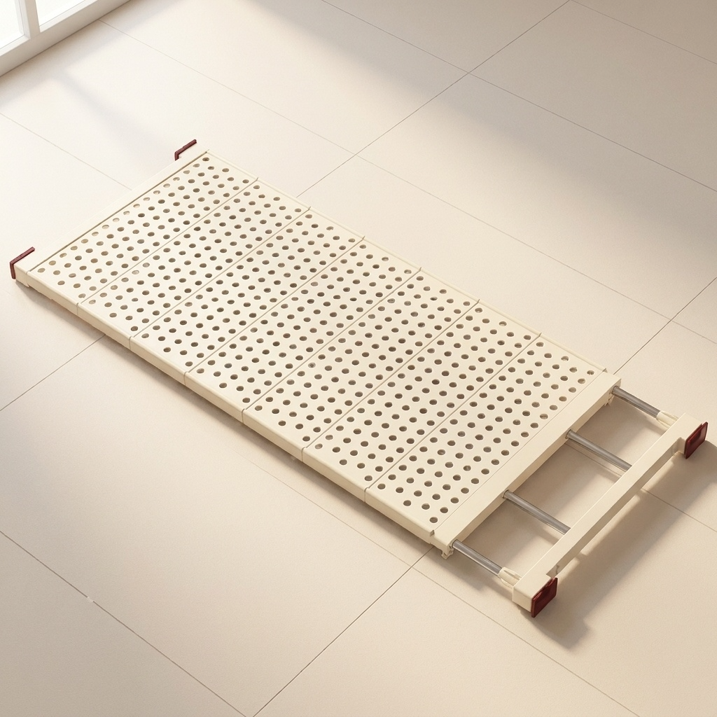 Étagère extensible ivoire 85-150 cm, sept plateaux perforés coulissants