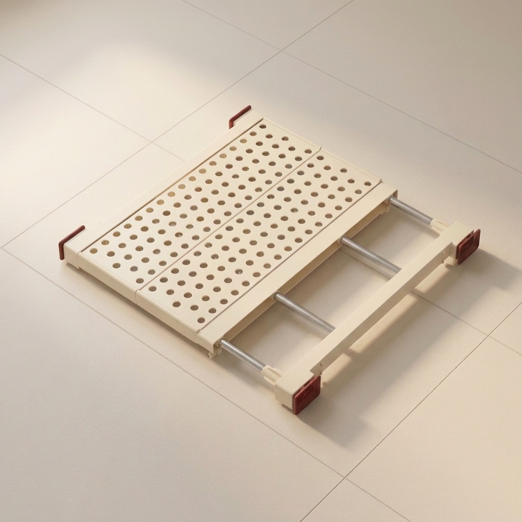 Étagère extensible compacte ivoire 35-50 cm, deux plateaux perforés
