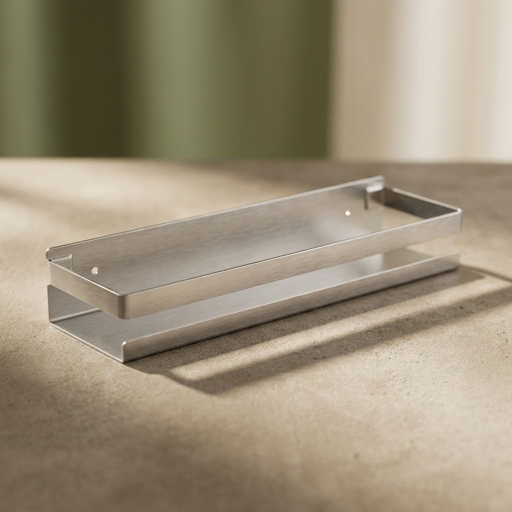 Étagère en inox sur un support en béton