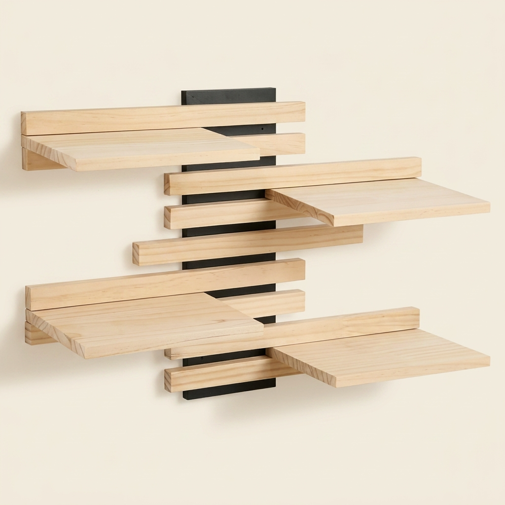 Étagère modulaire bois sur fond ivoire premium