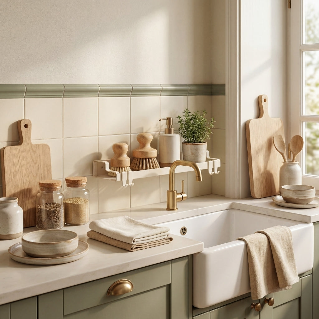 Étagère murale installée sur crédence de cuisine