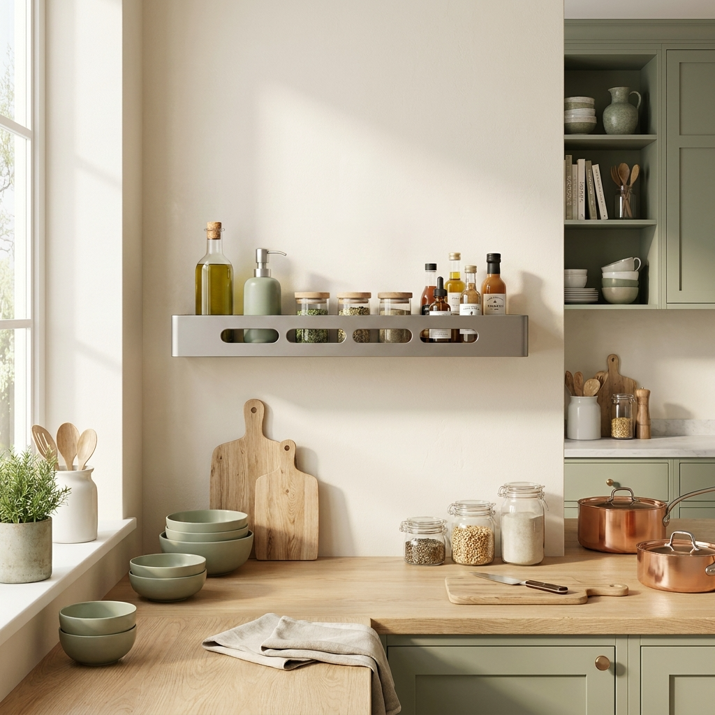 Organisation de cuisine harmonieuse avec notre étagère murale