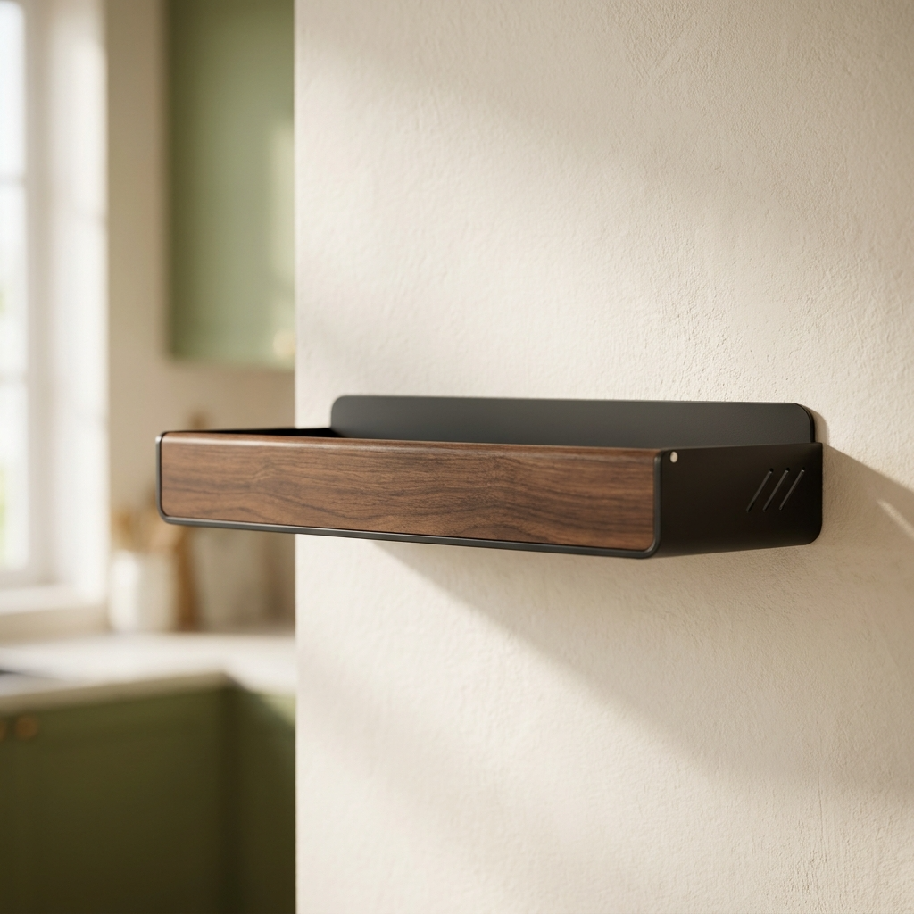 Étagère design fixée sur mur en béton texturé