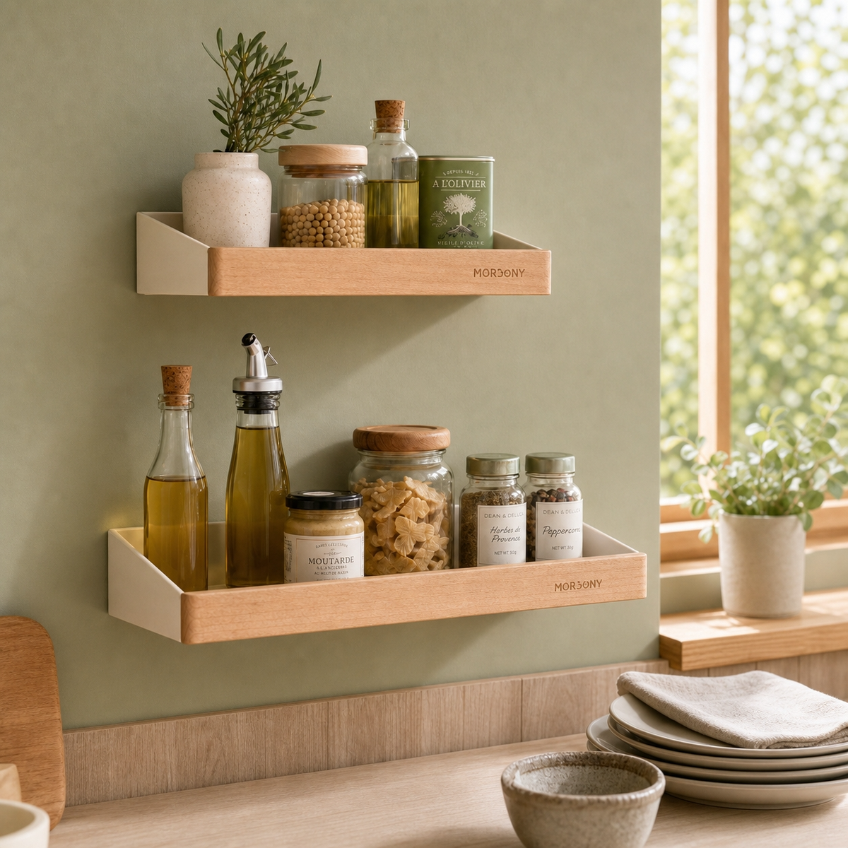 Sublimez votre intérieur avec nos étagères modulables esprit Japandi. L'alliance du bois naturel et d'une ambiance vert sauge pour une décoration raffinée