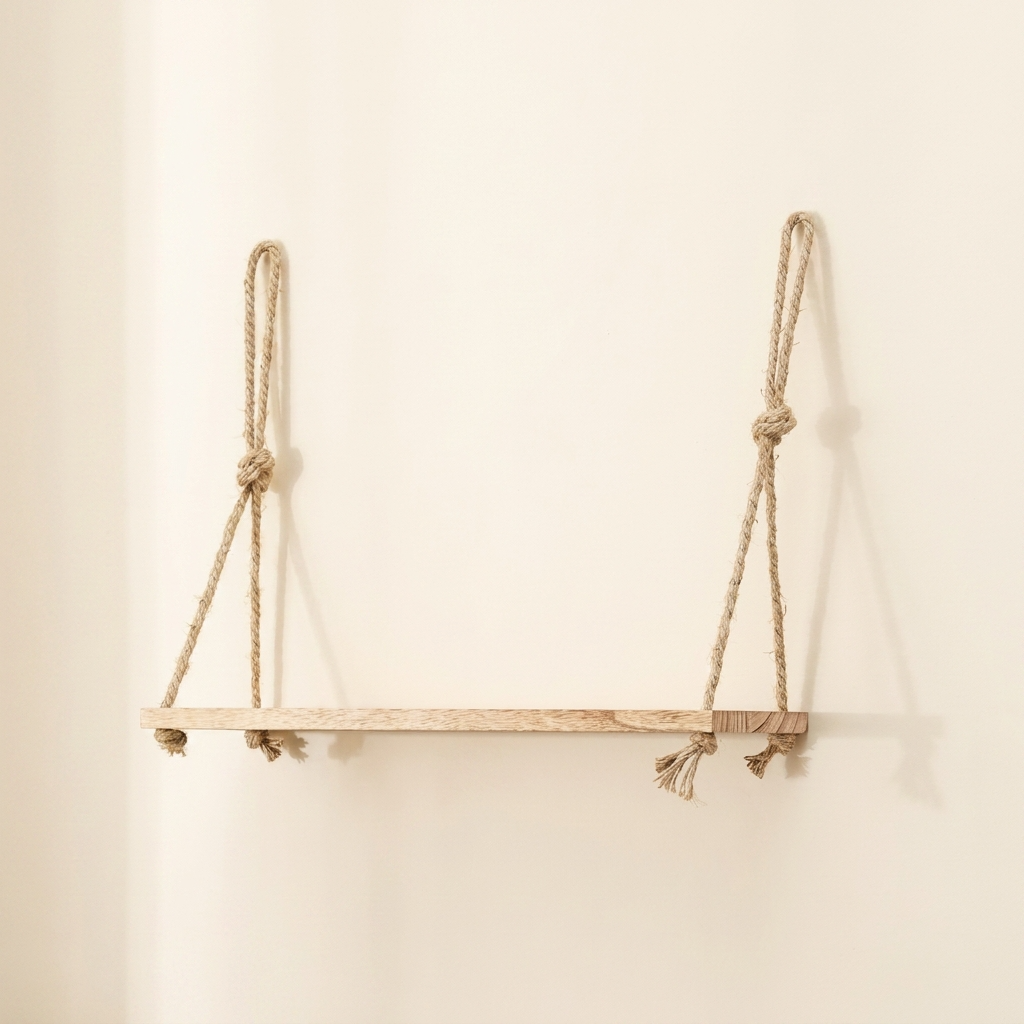 Étagère suspendue simple bois sur fond ivoire