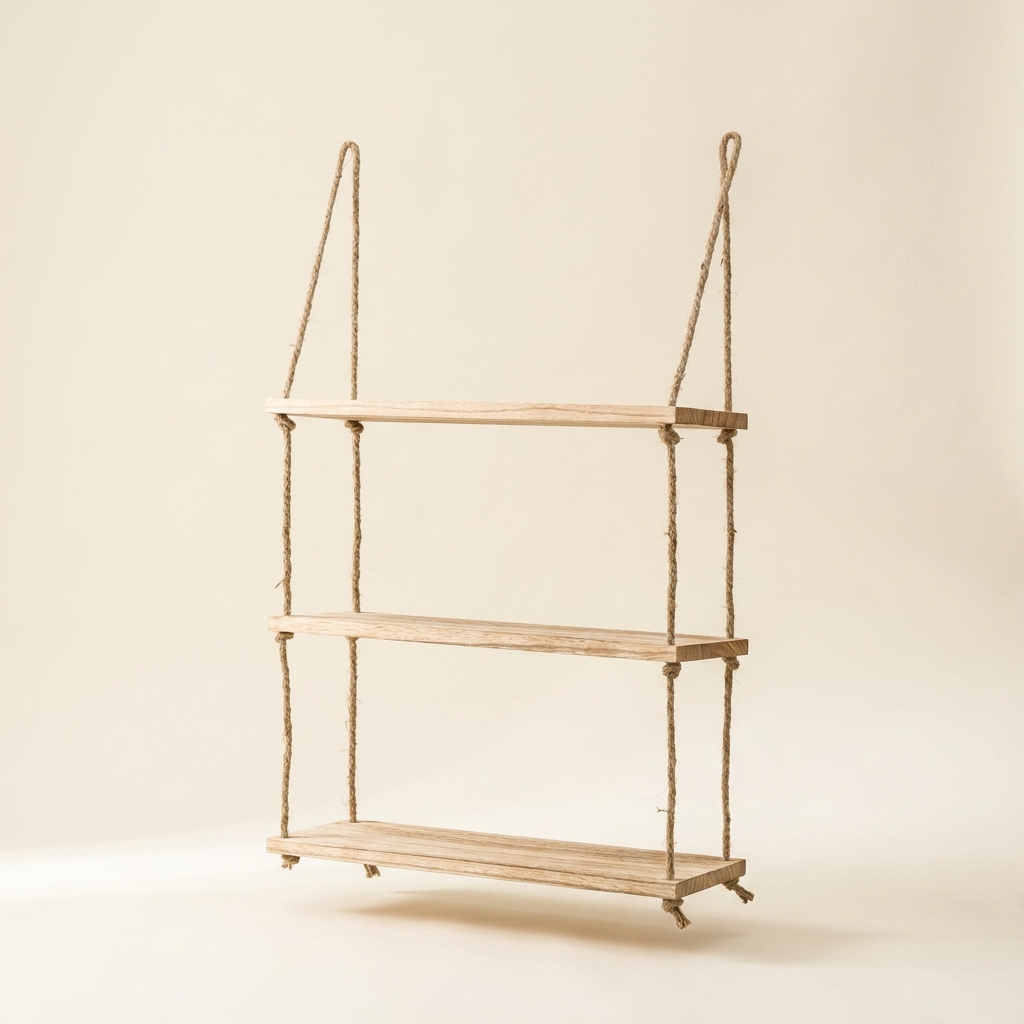Triple étagère bois et corde, vue catalogue