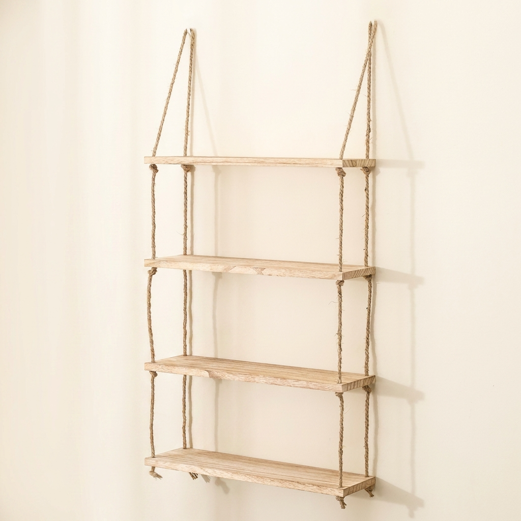Grande étagère quadruple bois, design épuré ivoire