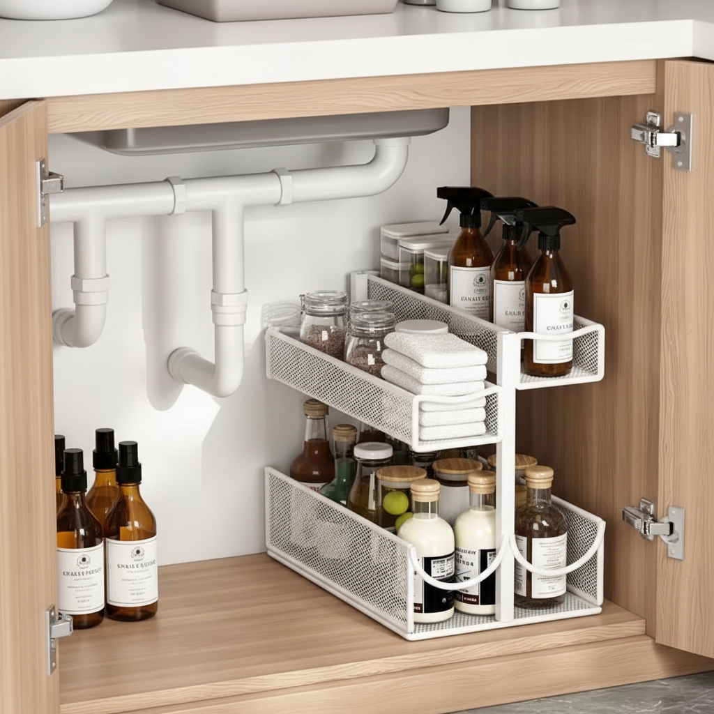 Étagère blanc sous évier