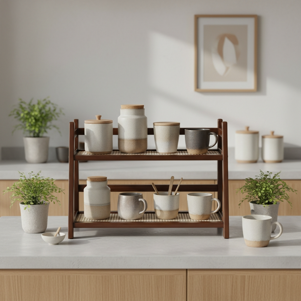 Étagère cuisine en bois grand sur plan